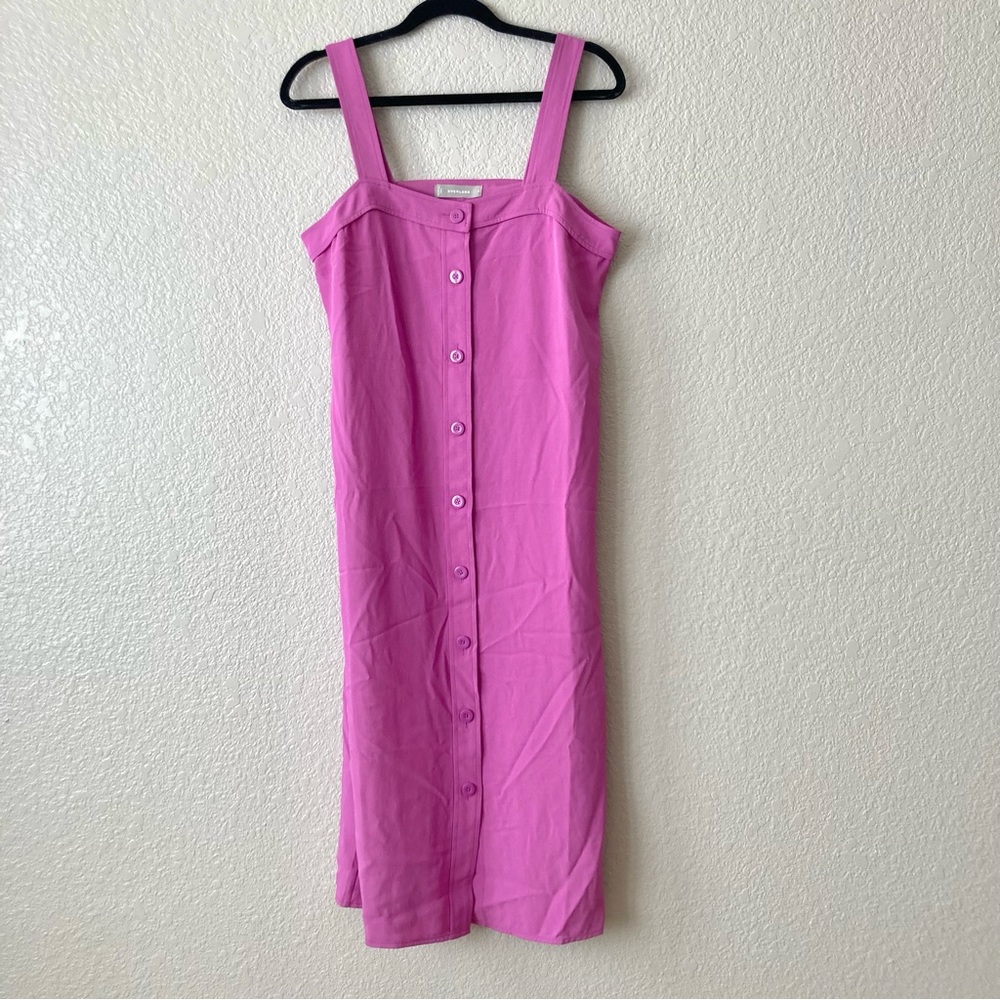EVERLANE Midi Dress Picnic Button Down Magenta Pink Purple pockets size 8 - Picture 3 of 10